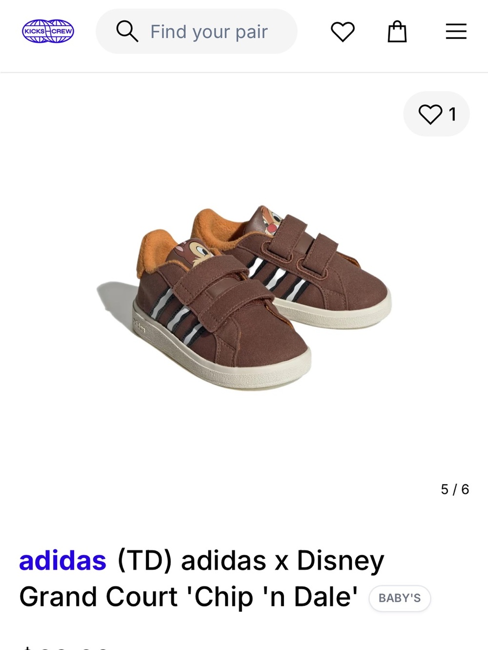 ADIDAS GRAND COURT X DISNEY CHIPMUNKS SHOES KIDS, size 9.5C